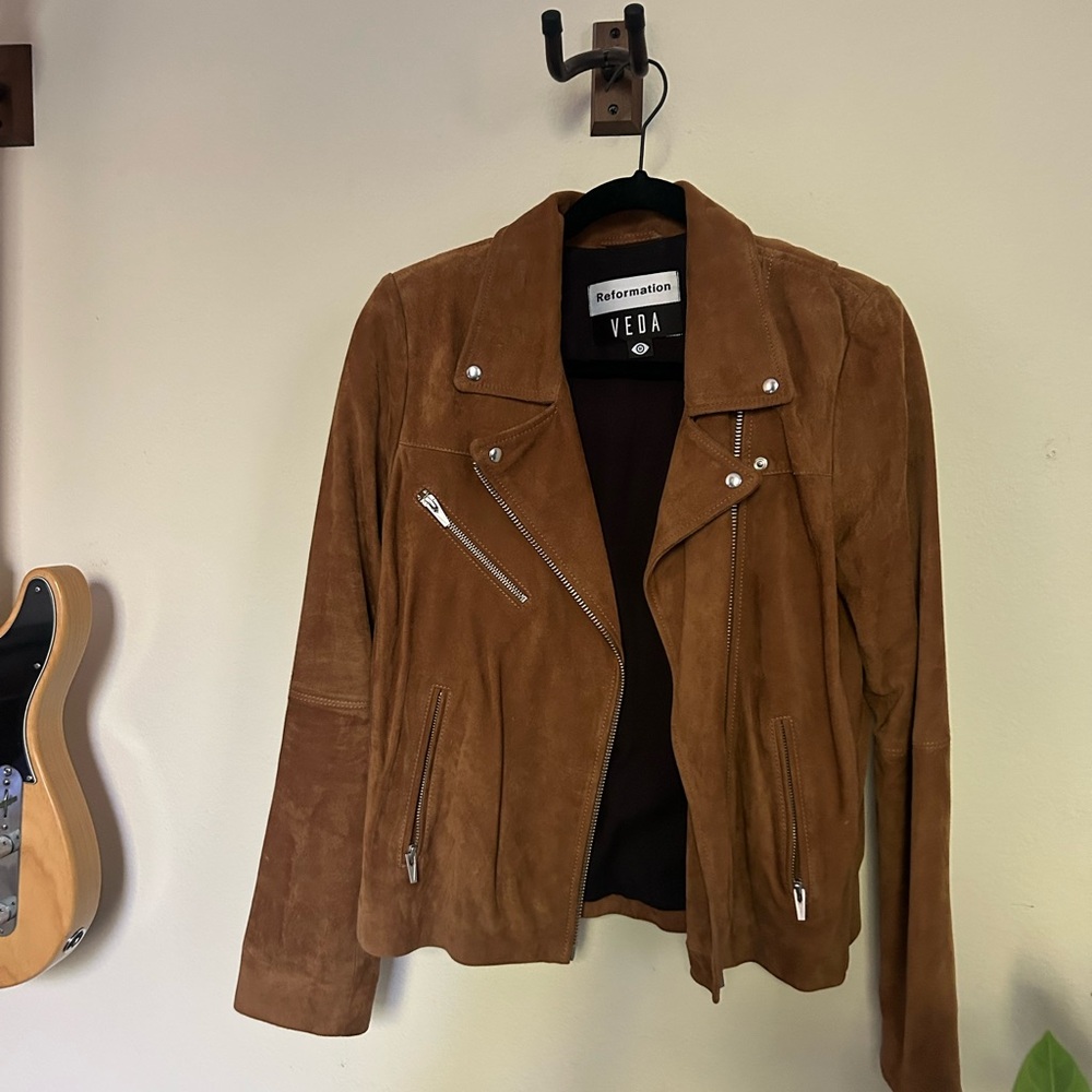 Veda Reformation Brown Suede Moto Jacket